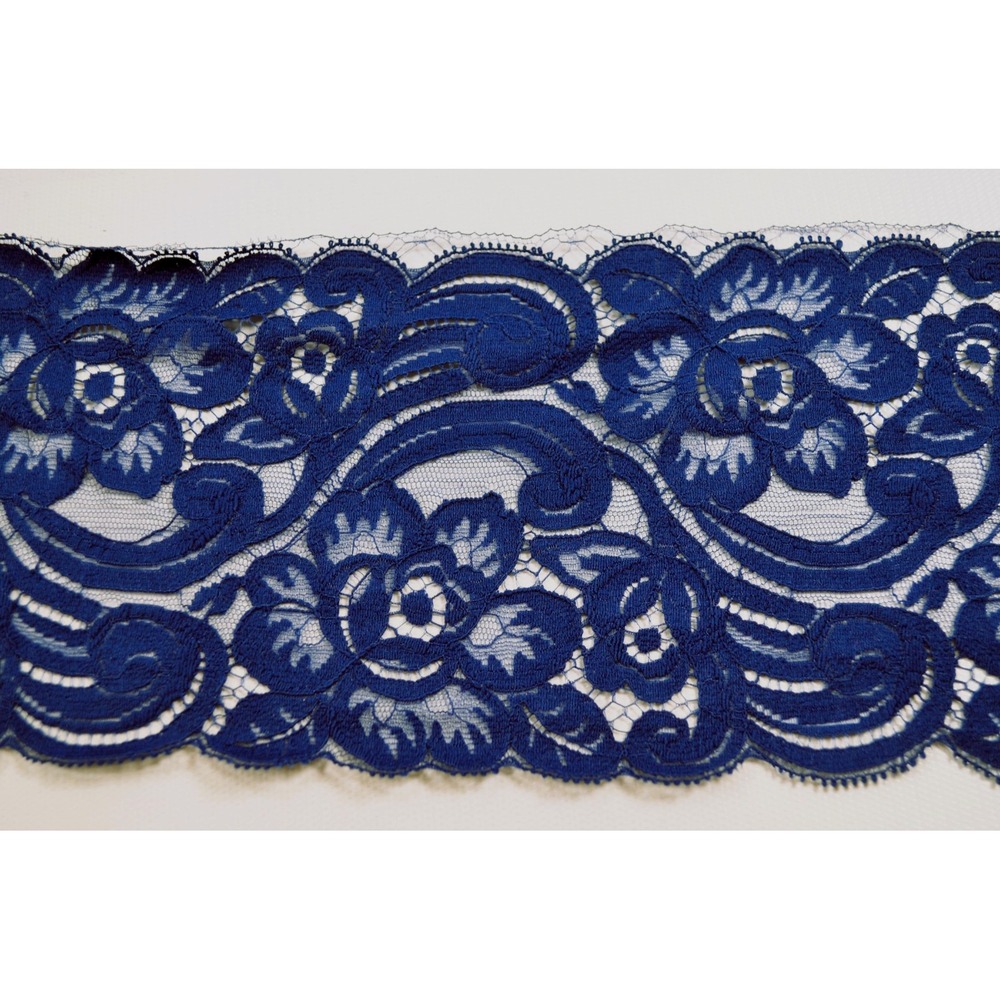 Vintage Navy Blue  Floral Paisley Lace Scalloped Edge Trim 5 " Wide BY THE YARD